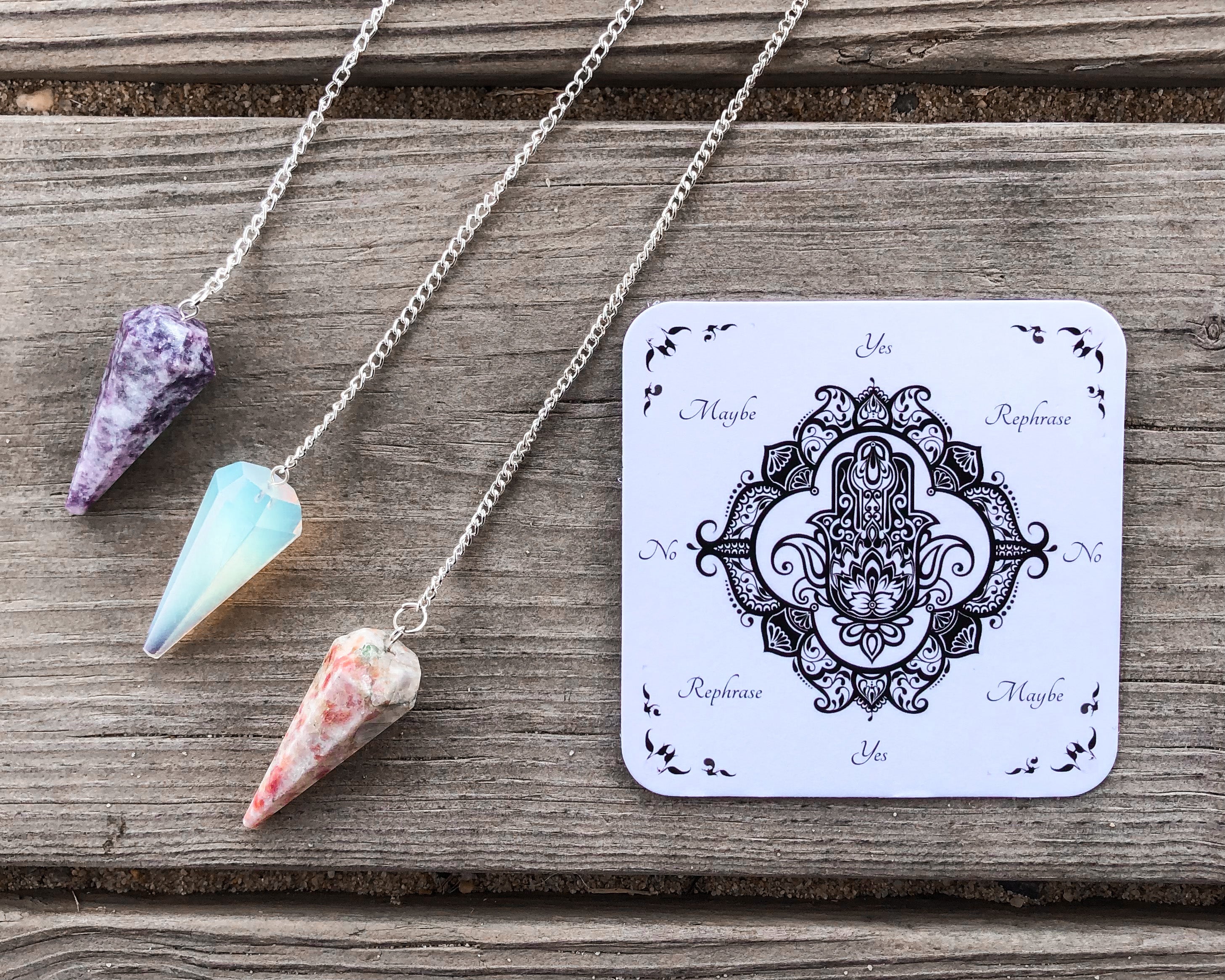Rose Quartz Pendulum with Dowsing Board & Instructions - Mindful Intentions