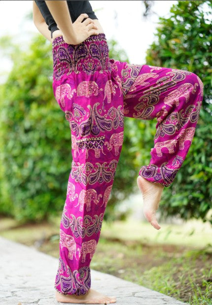 Fuchsia Boho Pants with Elephant Print - Mindful Intentions