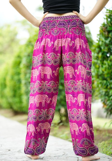 Fuchsia Boho Pants with Elephant Print - Mindful Intentions