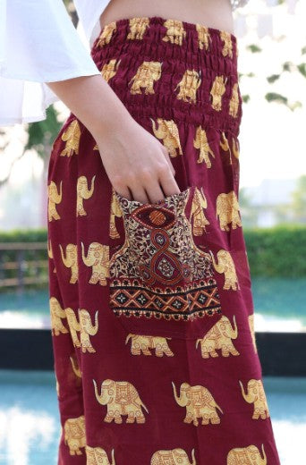 Red and Gold Pants with Elephant Print - Mindful Intentions