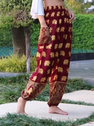 Red and Gold Pants with Elephant Print - Mindful Intentions