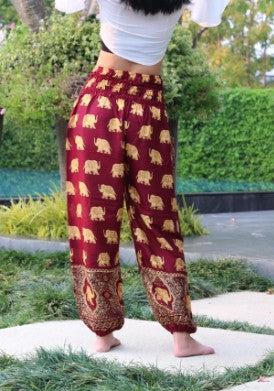 Red and Gold Pants with Elephant Print - Mindful Intentions