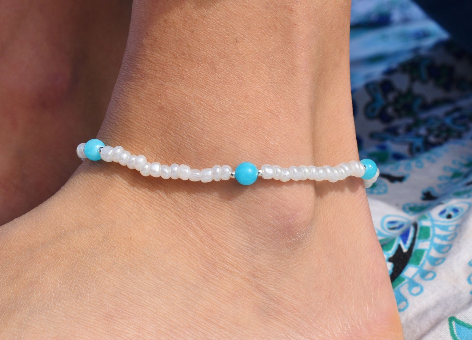 Breathe Anklet - Blue Jade Beaded Anklet - Mindful Intentions