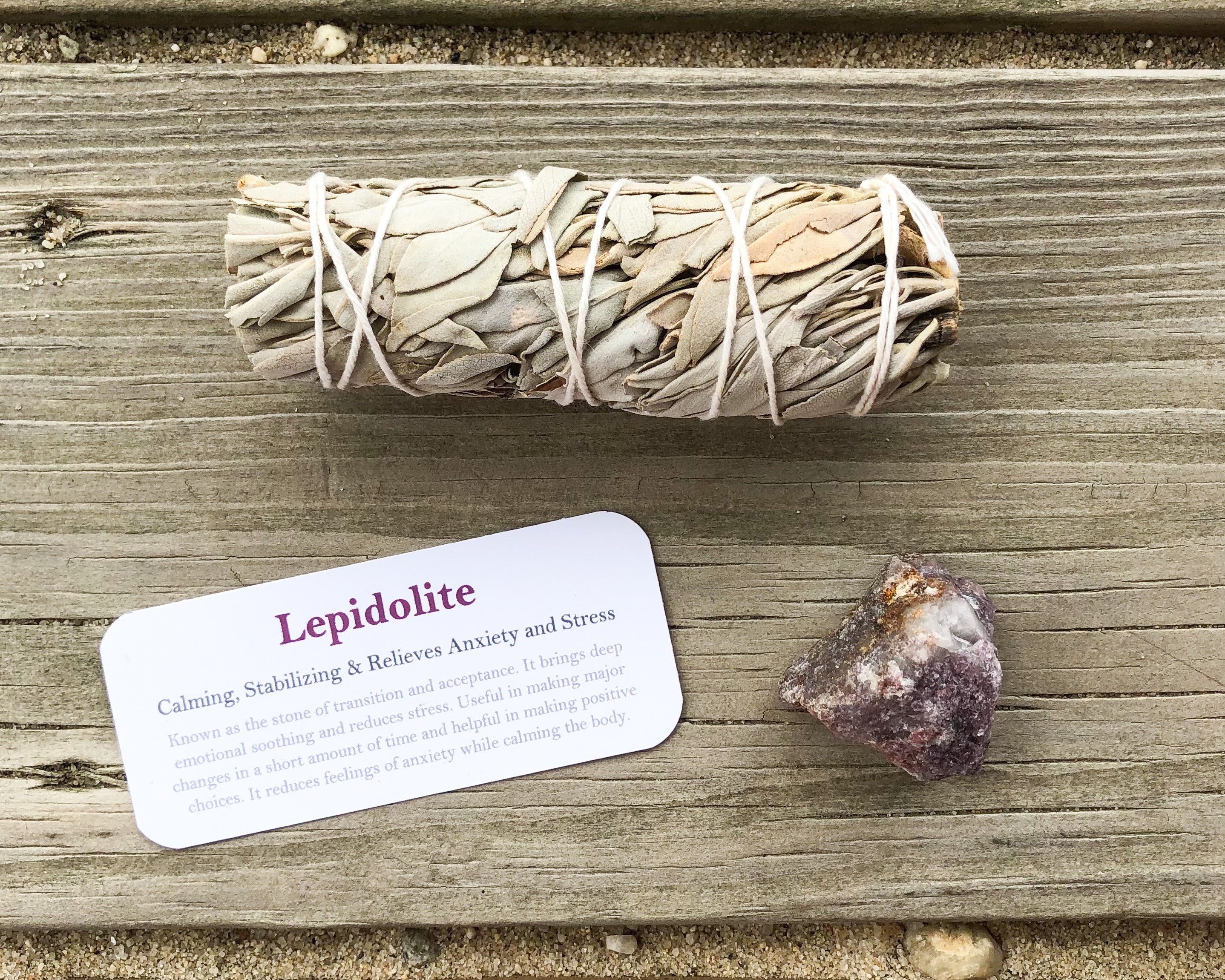 Lepidolite Raw Stones with Card- Stone of Stress Relief, Anxiety & Transition - Mindful Intentions
