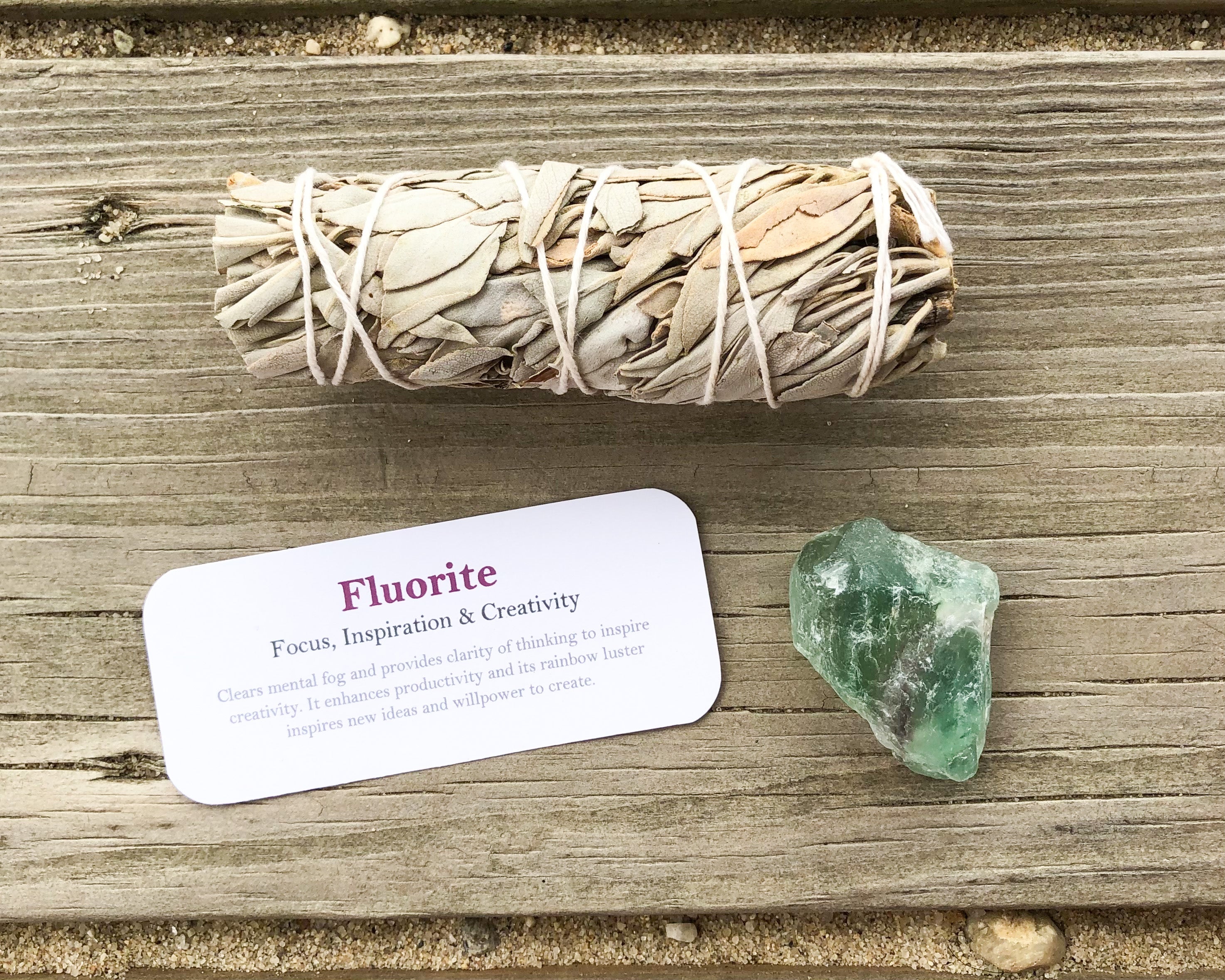 Fluorite Raw Stones with Card- Stone of Focus, Creativity & Anxiety Relief - Mindful Intentions