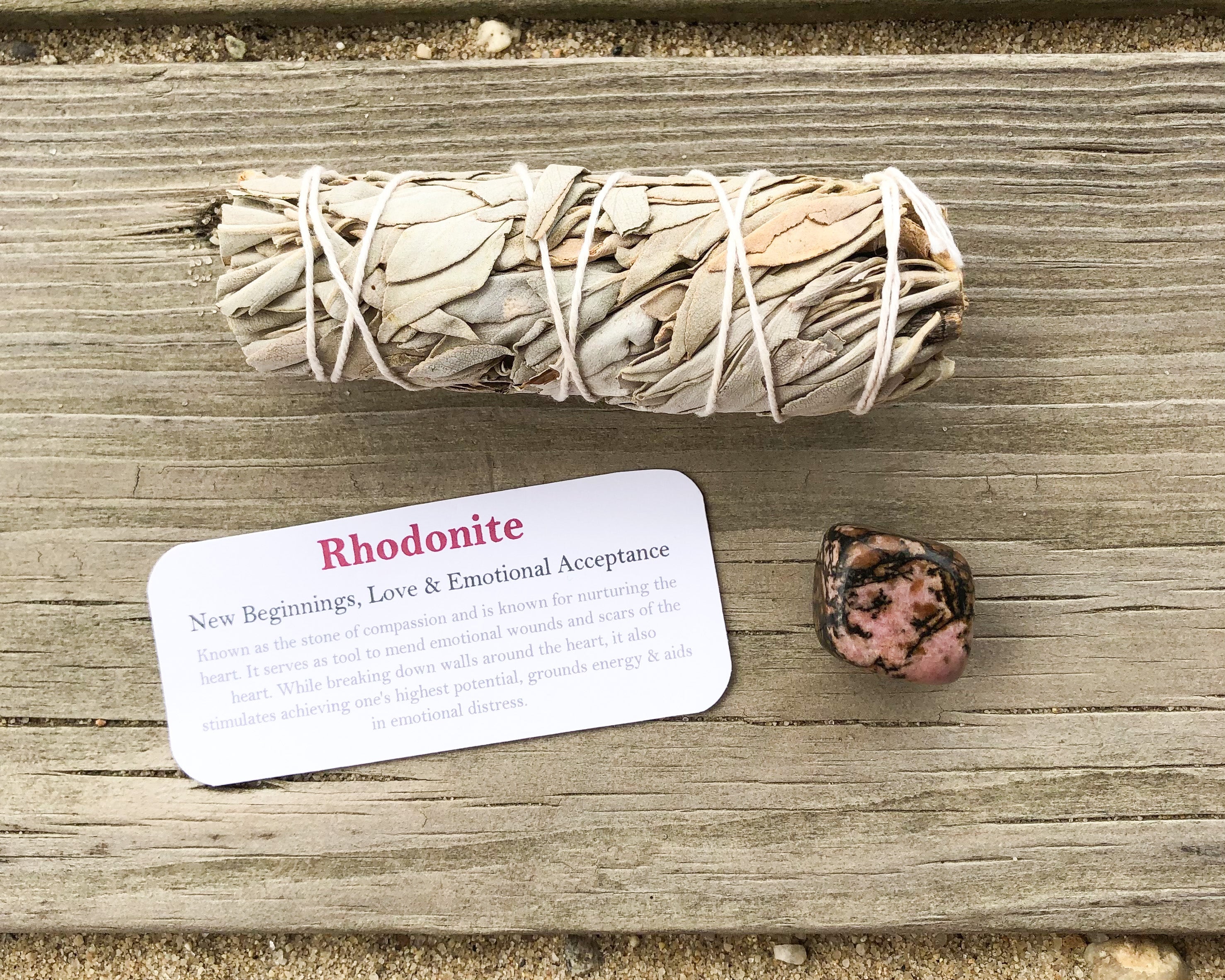 Rhodonite Tumbled Stones with Card- Stone of New Beginnings & Love - Mindful Intentions
