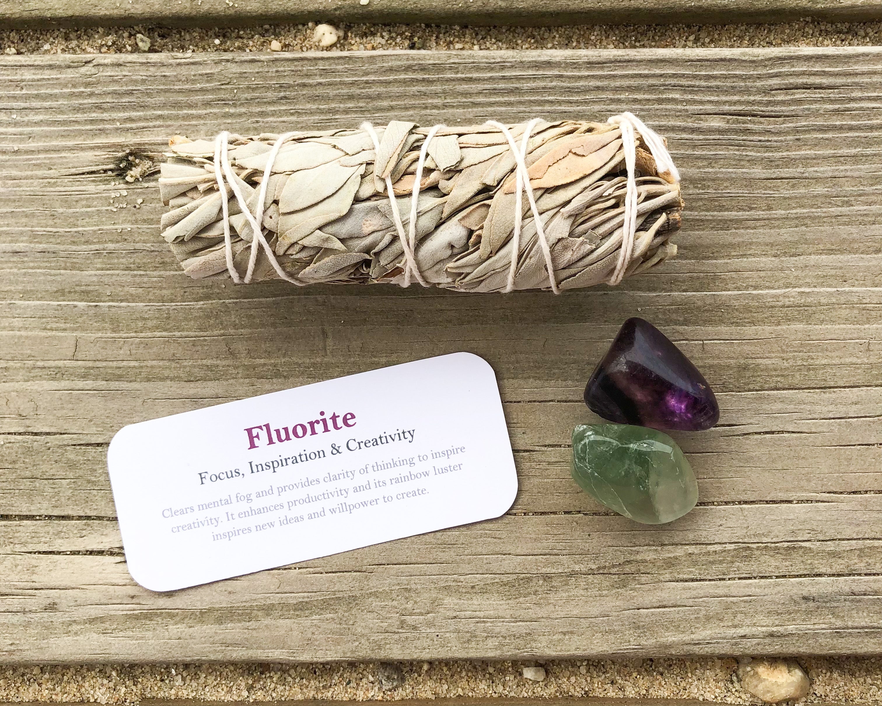 Large Fluorite Tumbled Stones with Card- Stone of Focus, Creativity & Anxiety Relief - Mindful Intentions