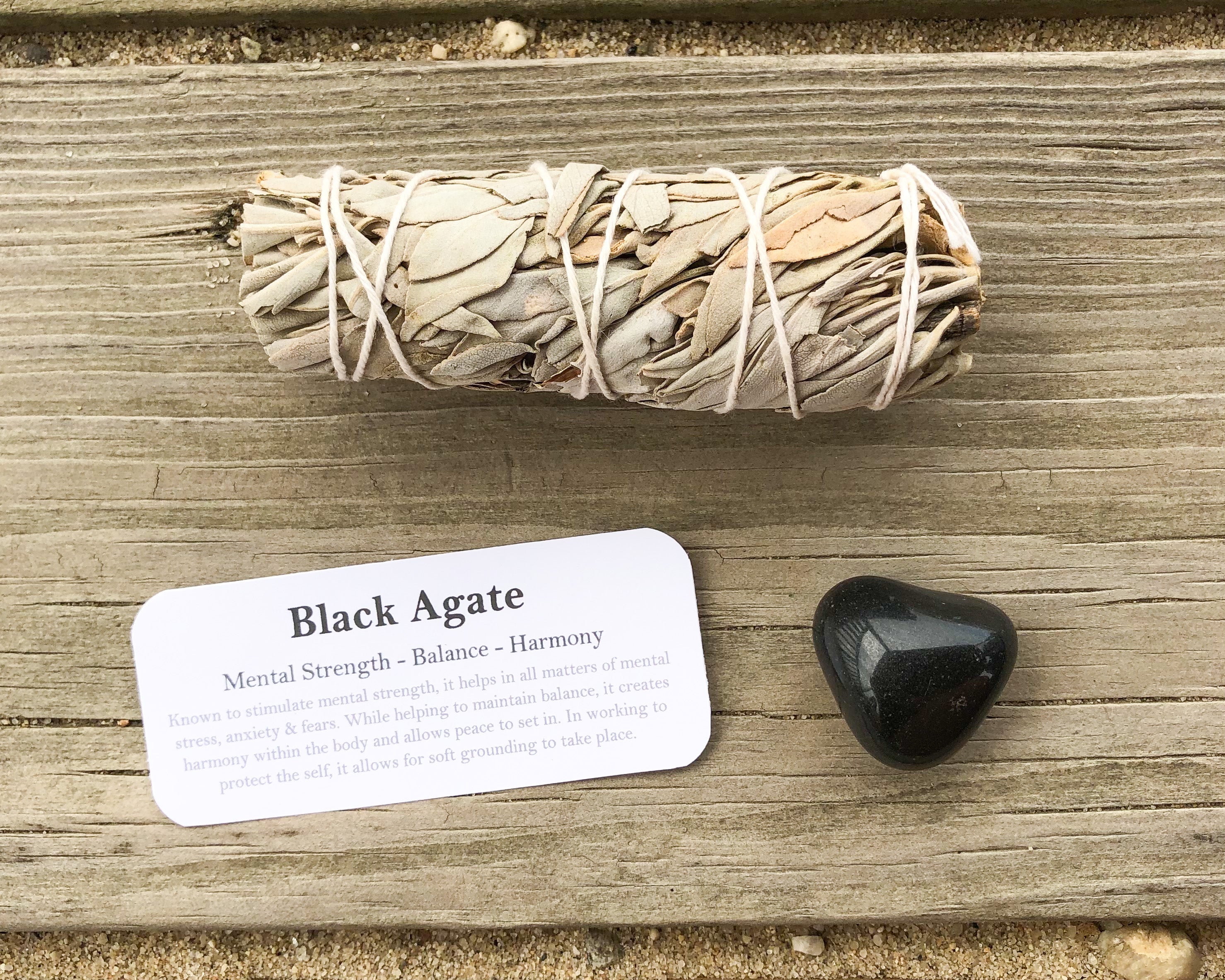 Black Agate Tumbled Stones with Card- Stone of Mental Strength, Balance & Harmony - Mindful Intentions