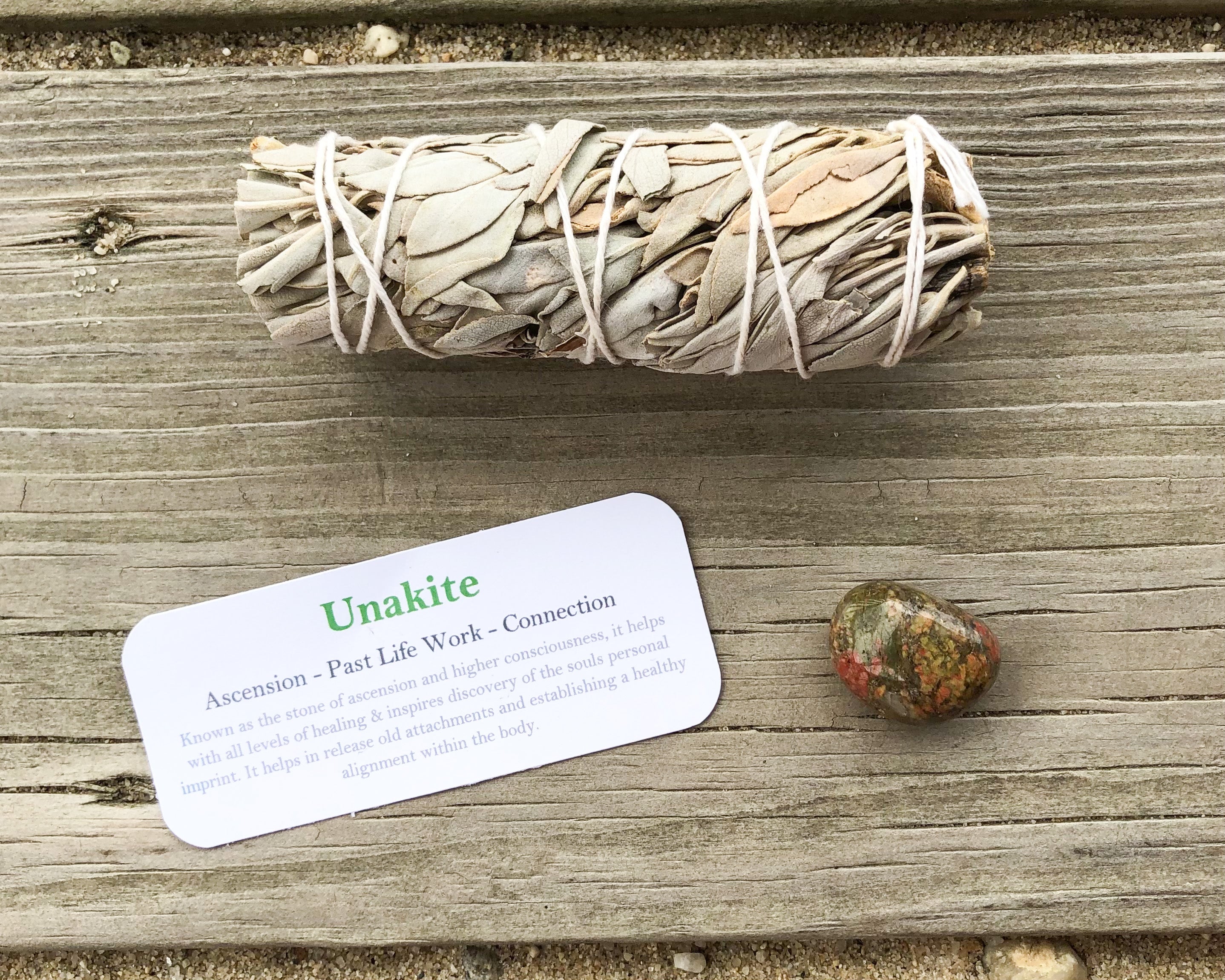 Unakite Tumbled Stones with Card- Stone of Ascension, Past Life Work and Connection - Mindful Intentions