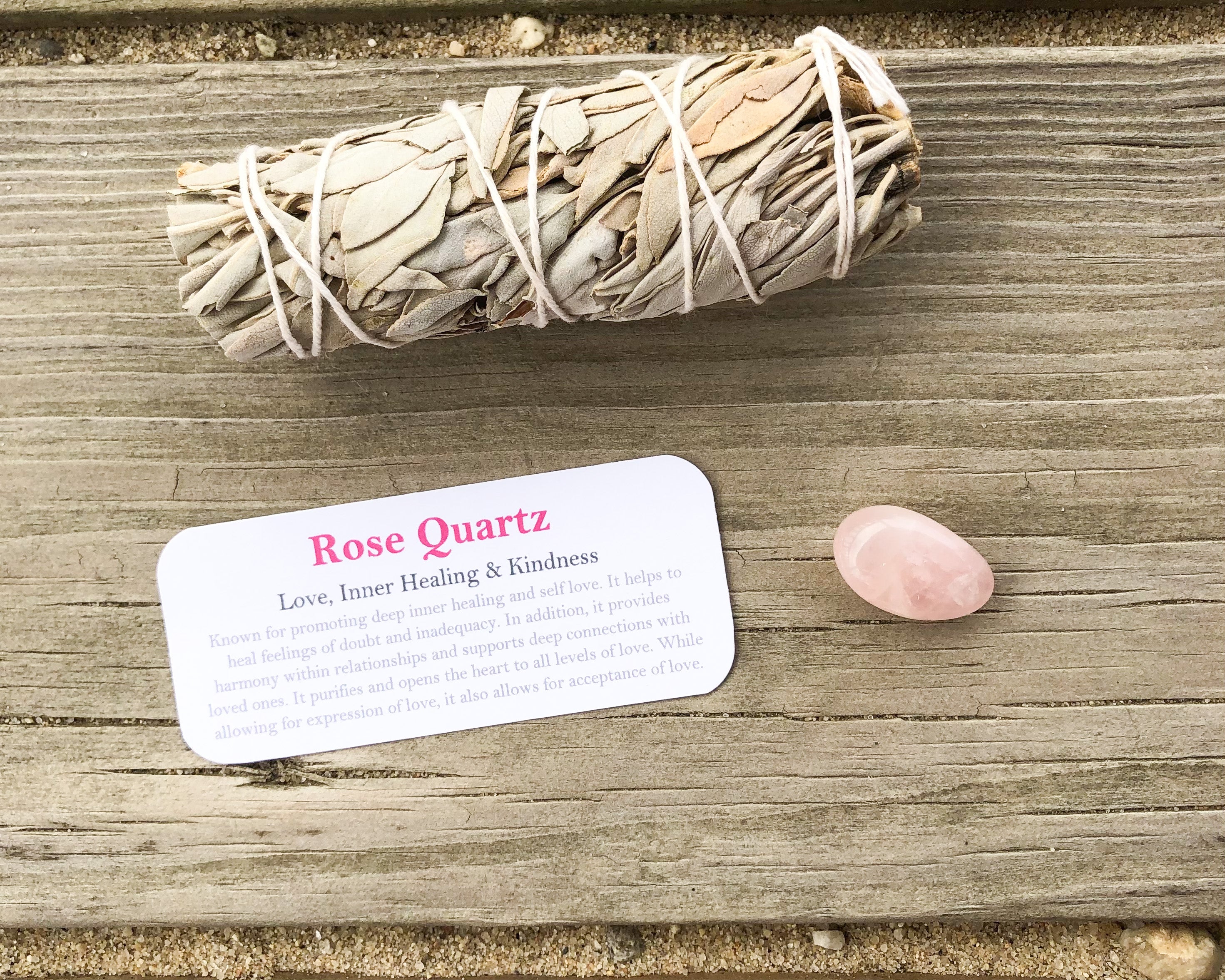 Rose Quartz Tumbled Stones with Card- Stone of Love, Inner Healing and Self Love - Mindful Intentions
