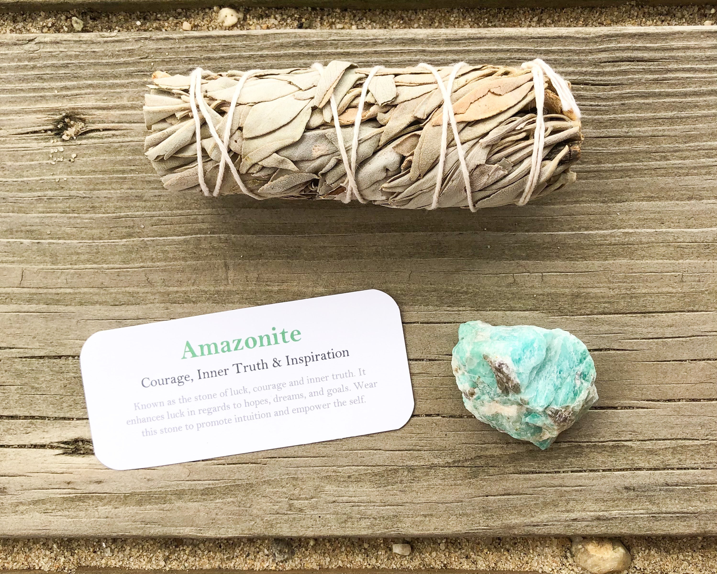 Amazonite Raw Stones with Card- Stone of Courage & Self Expression - Mindful Intentions