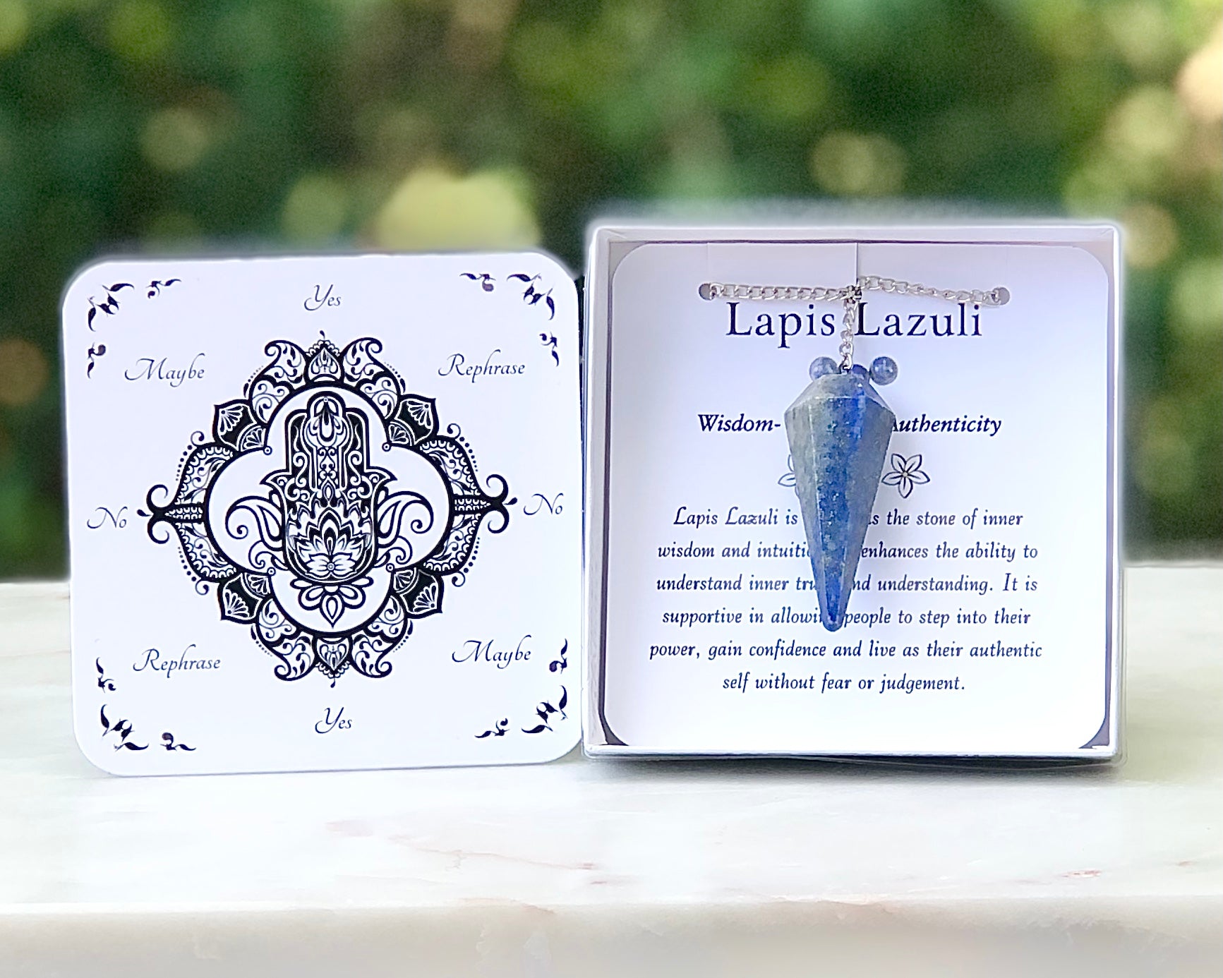 Lapis Lazuli Pendulum with Dowsing Board & Instructions - Mindful Intentions