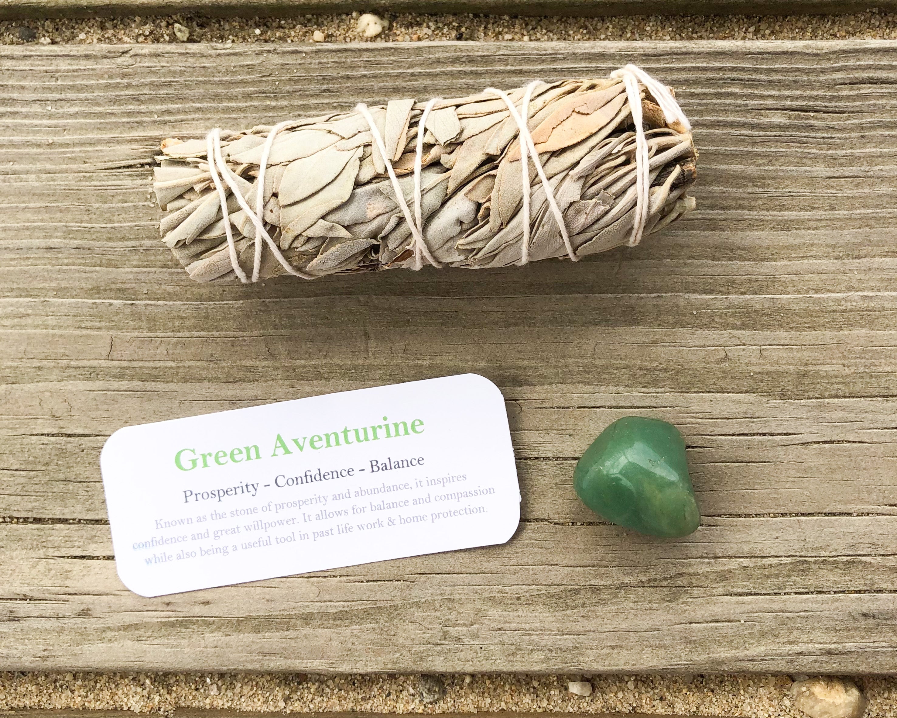 Green Aventurine Tumbled Stones with Card- Stone of Prosperity, Confidence & Balance - Mindful Intentions