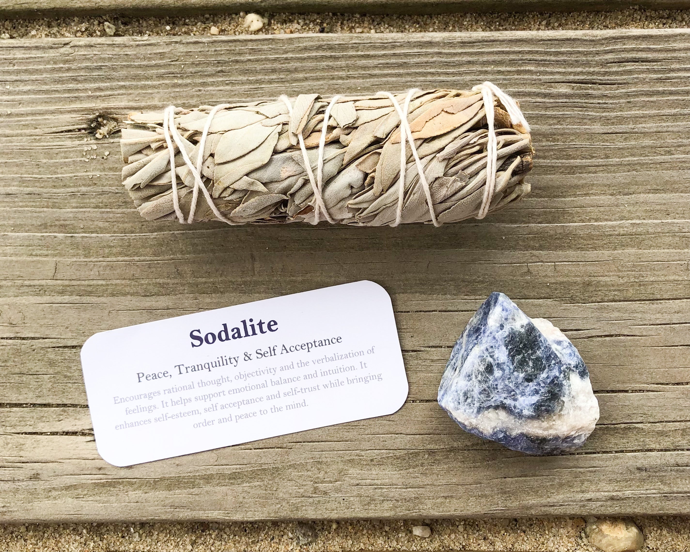 Sodalite Raw Stones with Card- Stone of Tranquility, Peace & Self Esteem - Mindful Intentions