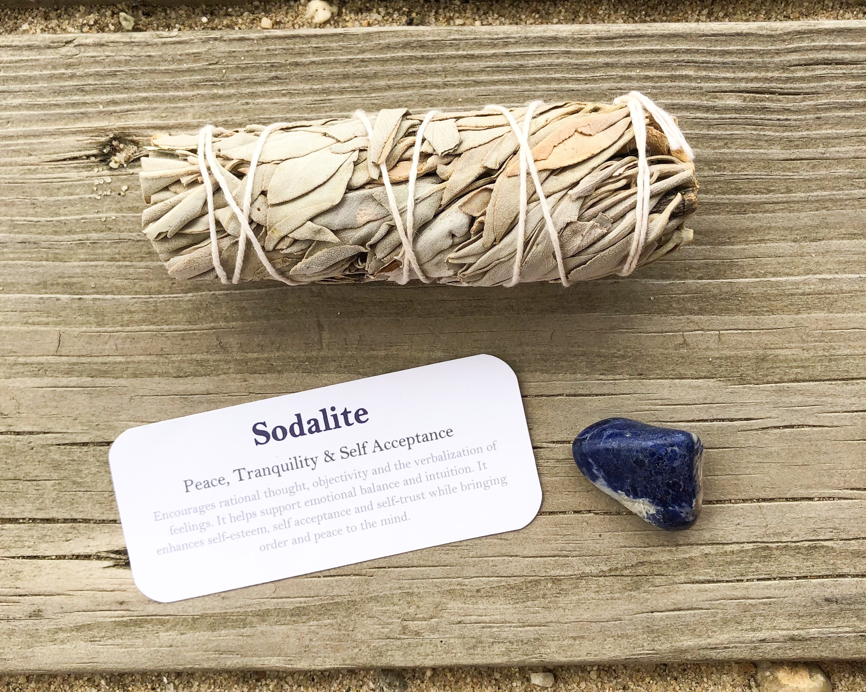 Sodalite Tumbled Stones with Card- Stone of Tranquility and Peace - Mindful Intentions
