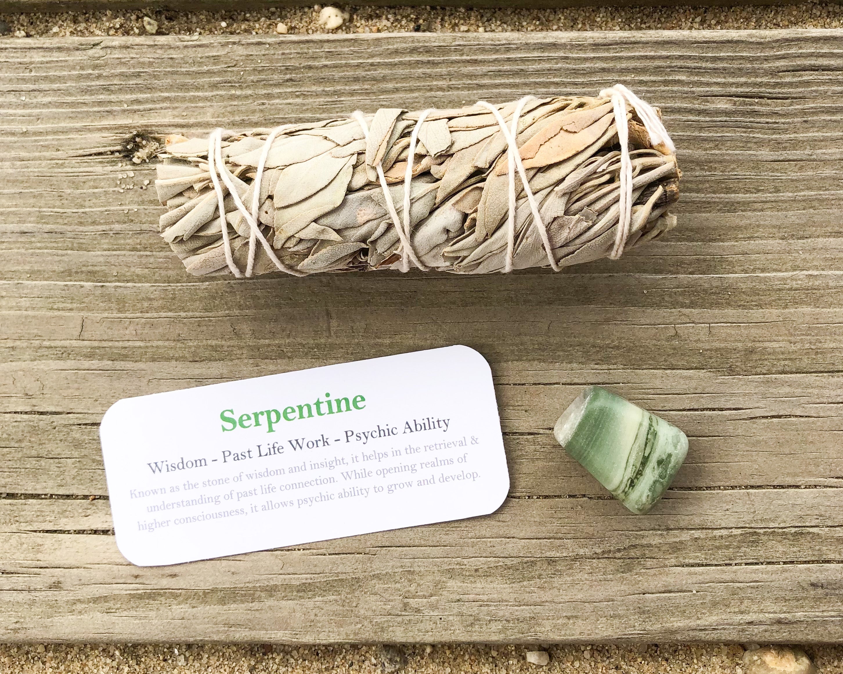 Serpentine Tumbled Stones with Card- Stone of Wisdom, Past Life Work & Psychic Ability - Mindful Intentions