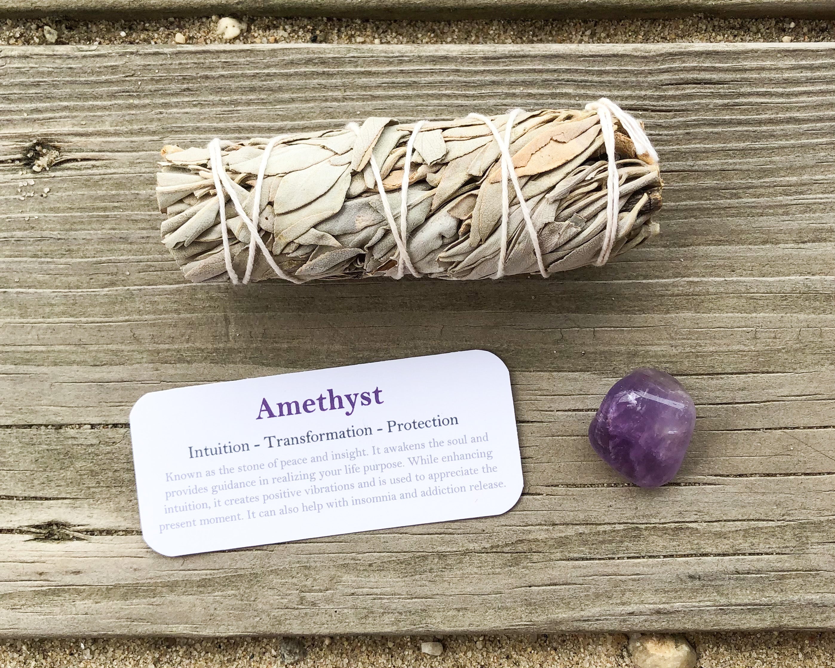 Amethyst Tumbled Stones with Card- Stone of Transformation, Protection and Intuition - Mindful Intentions