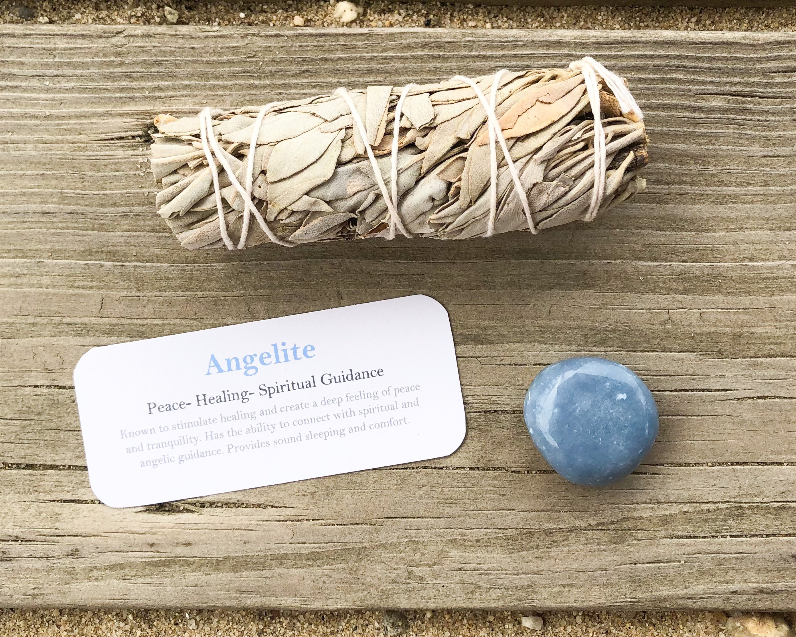 Angelite Tumbled Stones with Card- Stone of Healing, Angelic Guidance & Tranquility - Mindful Intentions