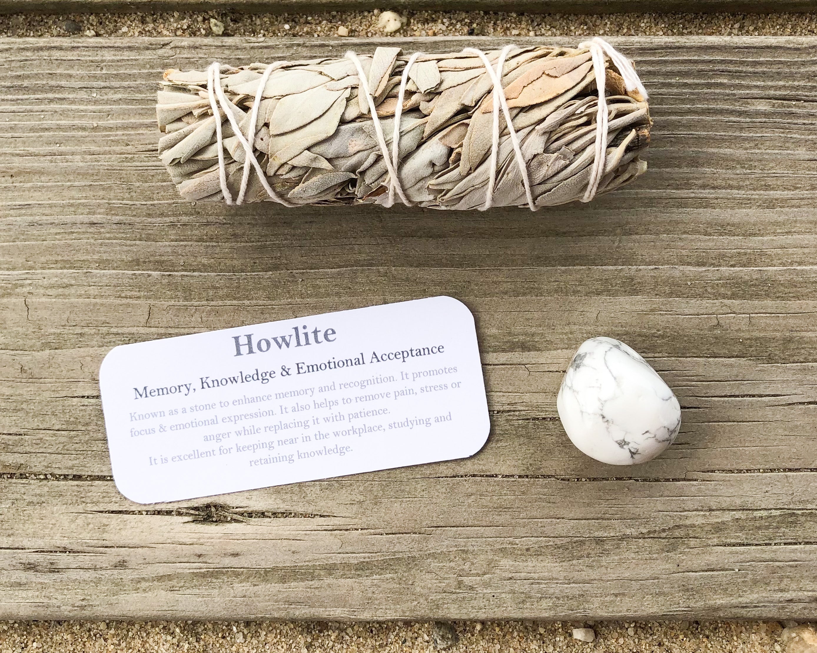 White Howlite Tumbled Stones with Card- Stone of Memory & Knowledge - Mindful Intentions