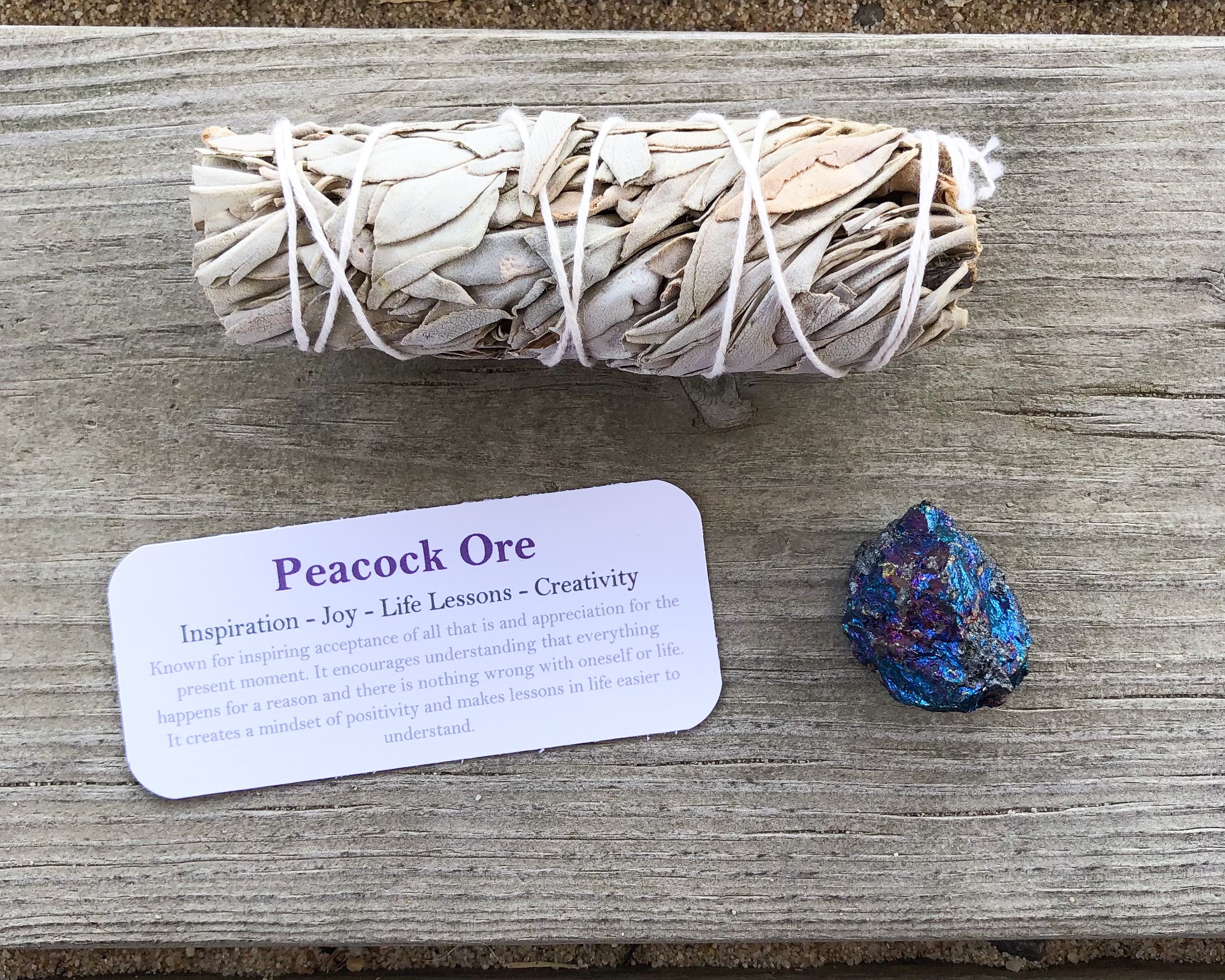 Peacock Ore Raw Stones with Card-Stone of Positive Direction, Self Esteem & Creativity - Mindful Intentions