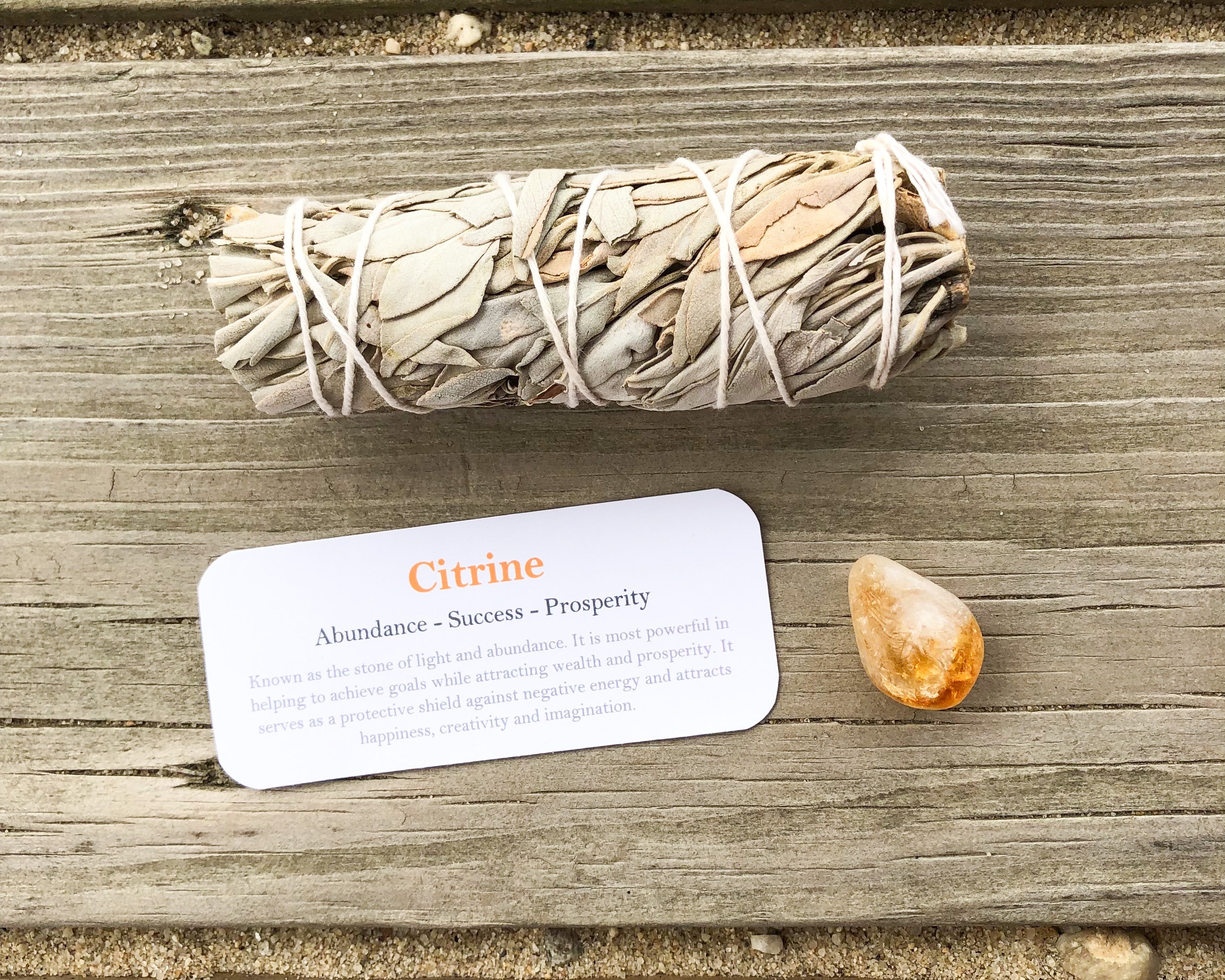 Citrine Tumbled Stones with Card- Stone of Success, Abundance, Prosperity & Wealth - Mindful Intentions