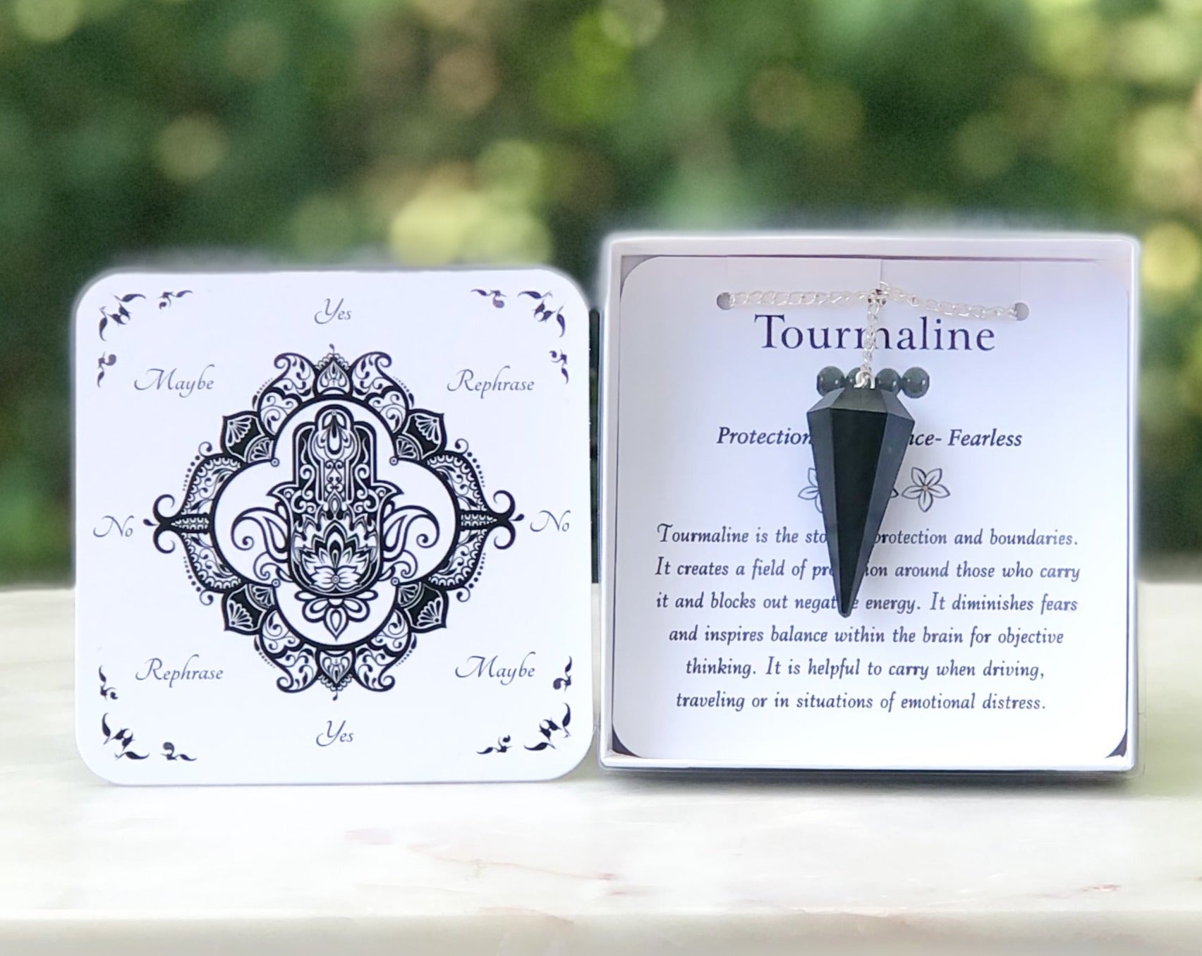 Tourmaline Pendulum with Dowsing Board & Instructions - Mindful Intentions