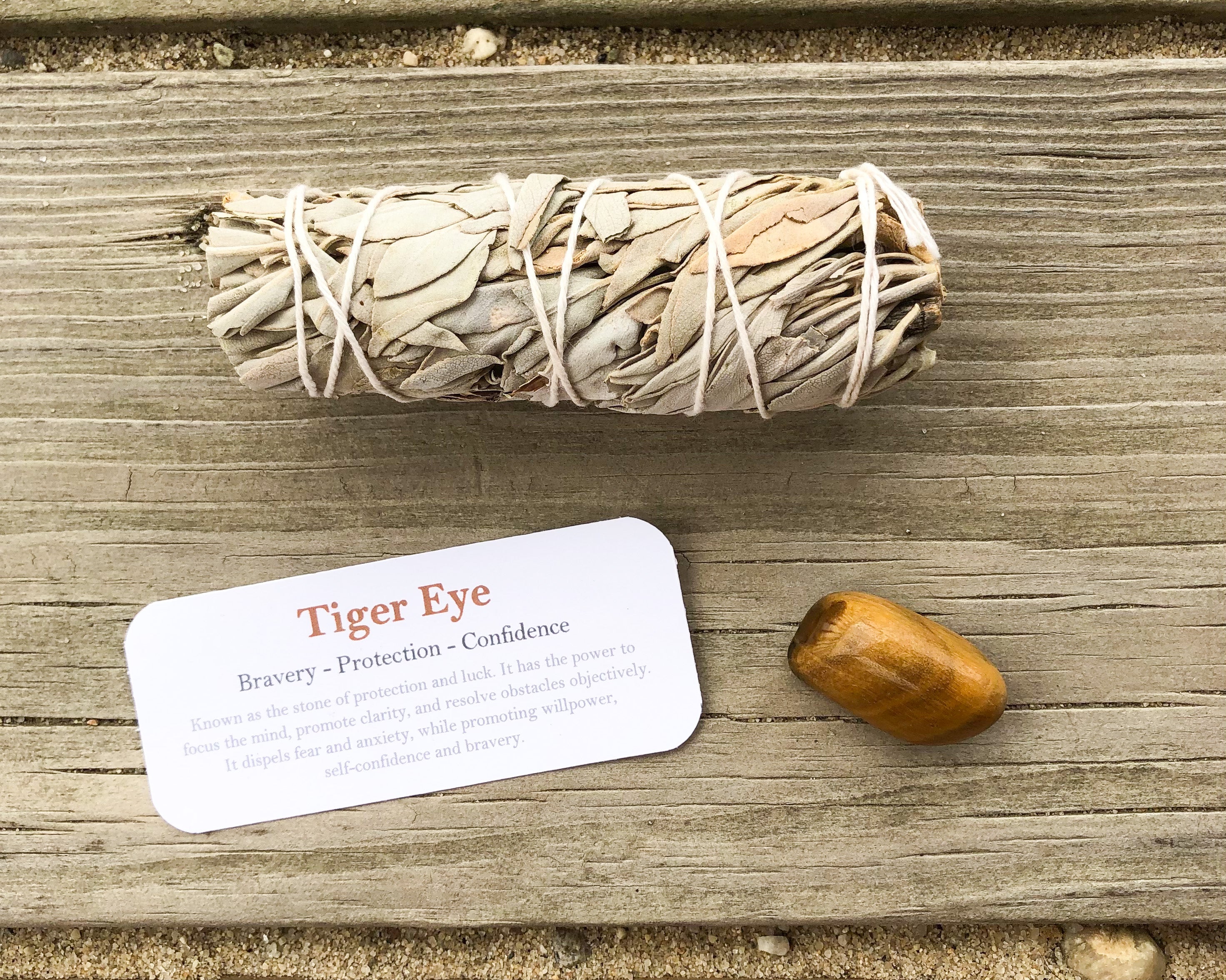 Tiger Eye Tumbled Stone with Card- Stone of Bravery and Protection - Mindful Intentions