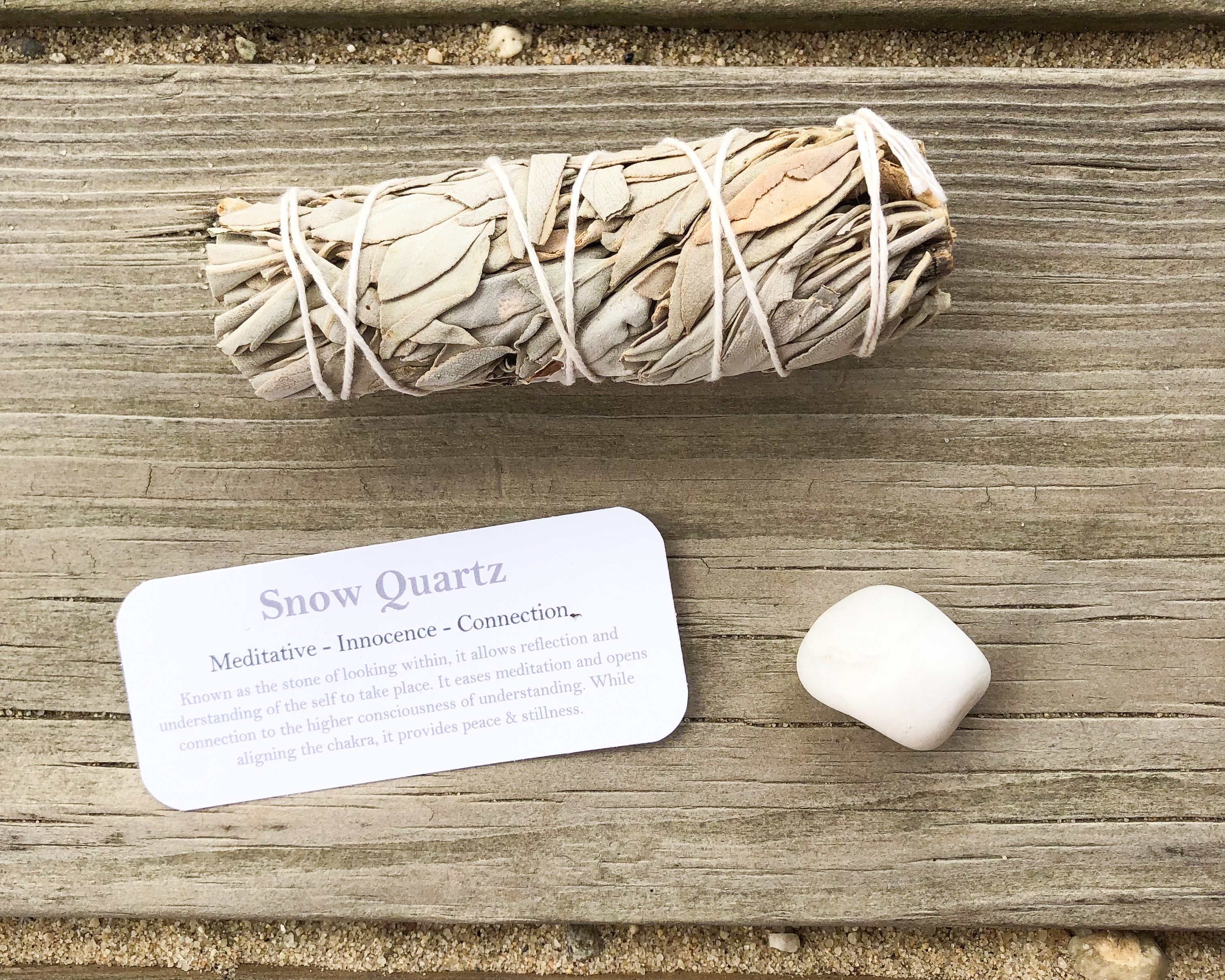 Snow Quartz Tumbled Stones with Card- Stone of Reflection & Meditation - Mindful Intentions