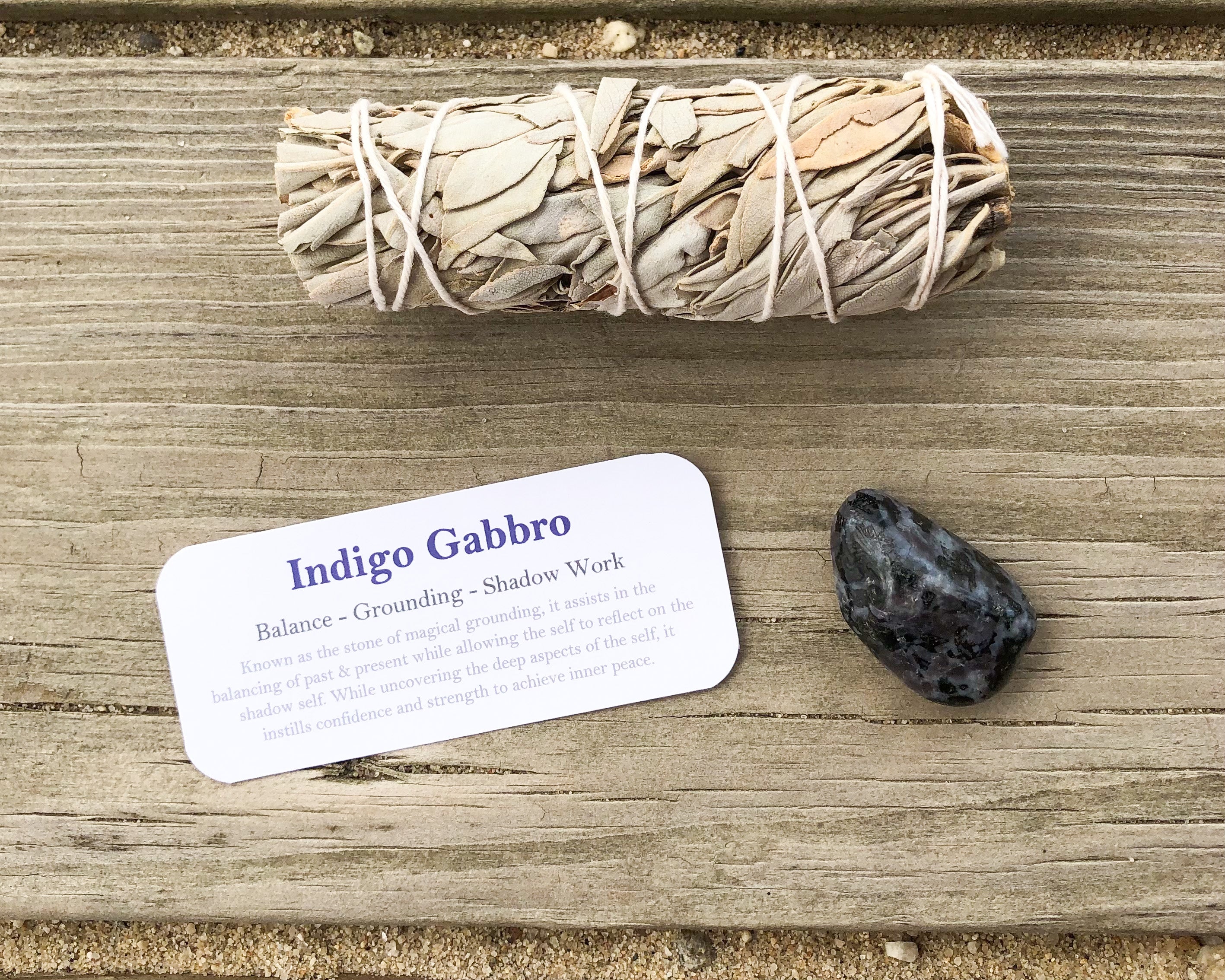 Indigo Gabbro Tumbled Stones with Card- Stone of Balance, Grounding & Shadow Work - Mindful Intentions